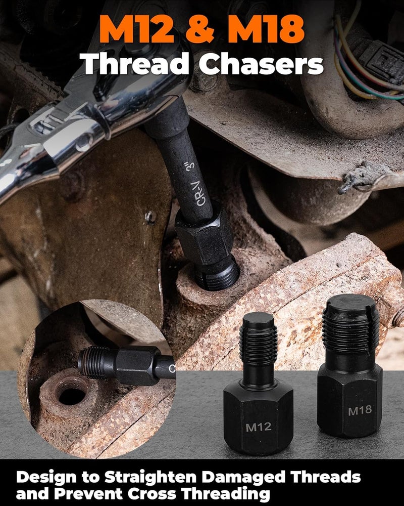 MateAuto 7PCS Oxygen Sensor Socket Set, O2 Sensor Socket and Thread Chaser Set w/Quick Release Ratchet, 3/8" & 1/2" Drive 7/8"(22mm) Oxygen Sensor Removal Tool Kit for Easy Repair - Image 5